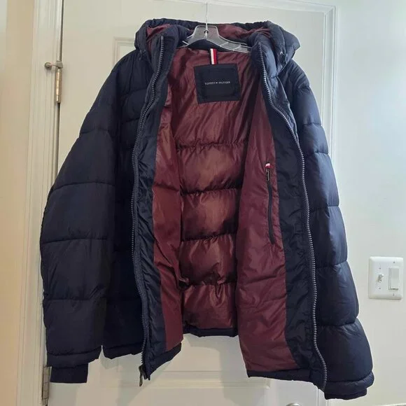 Tommy Hilfiger Men's Warm Hooded Puffer Jacket Water & Wind Resistant Navy - Picture 5 of 12